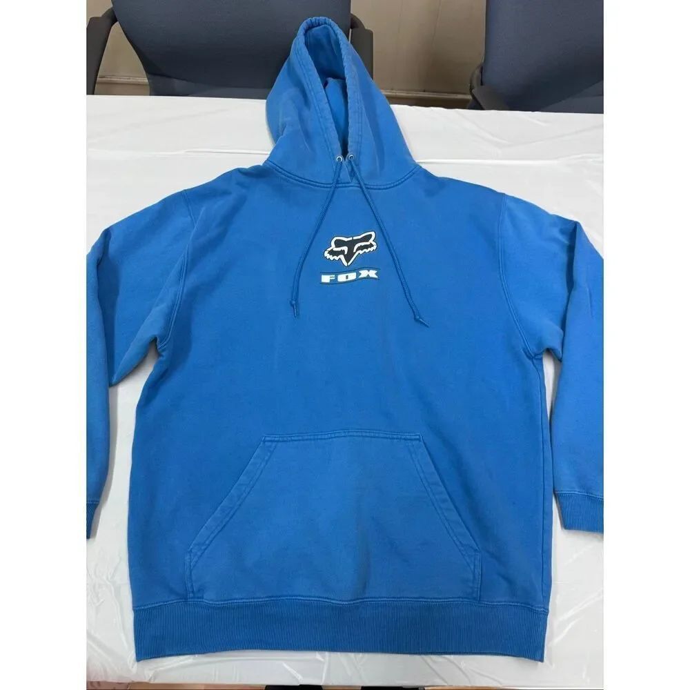Vintage Fox Racing Motocross Blue Hoodie Size Large